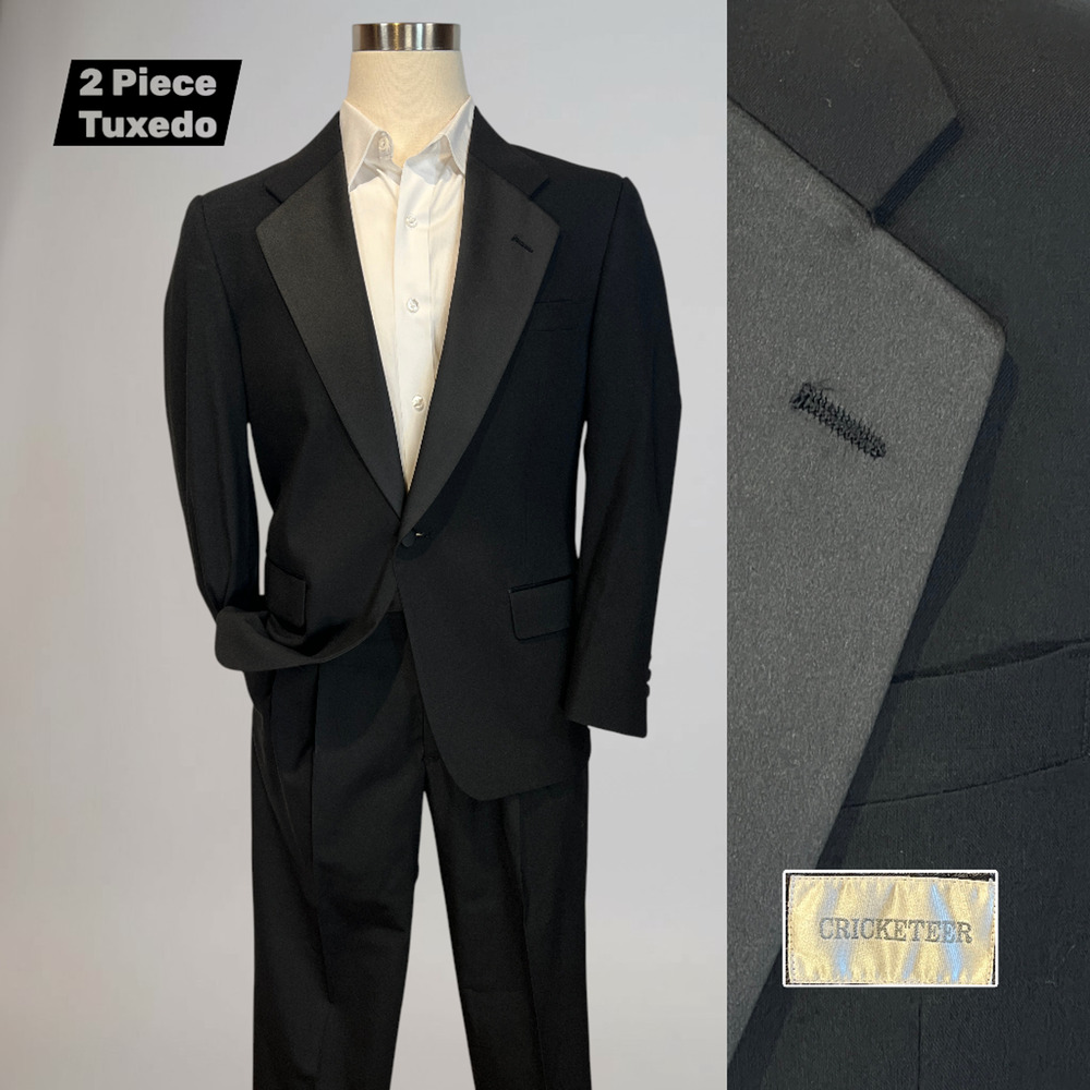 Vintage Cricketeer Tuxedo 38-40R 35x28 Solid Black 1 Button Wool Tux